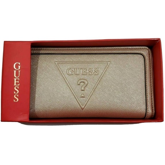 GUESS Factory Woman Champagne Logo Zip-Around Wallet Clutch Bag NWT - Picture 10 of 12